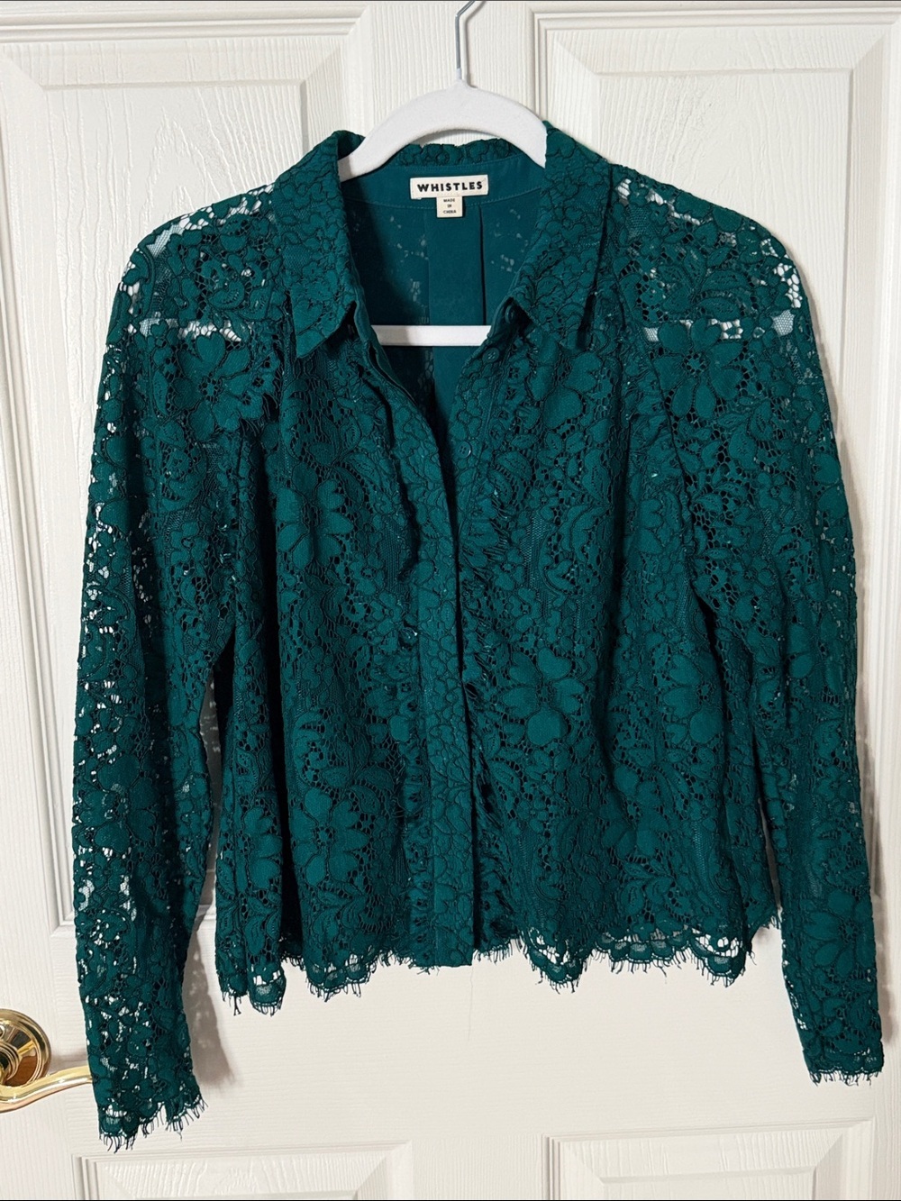 Whistles Teal Lace Button-Down Shirt size 8 cropped
